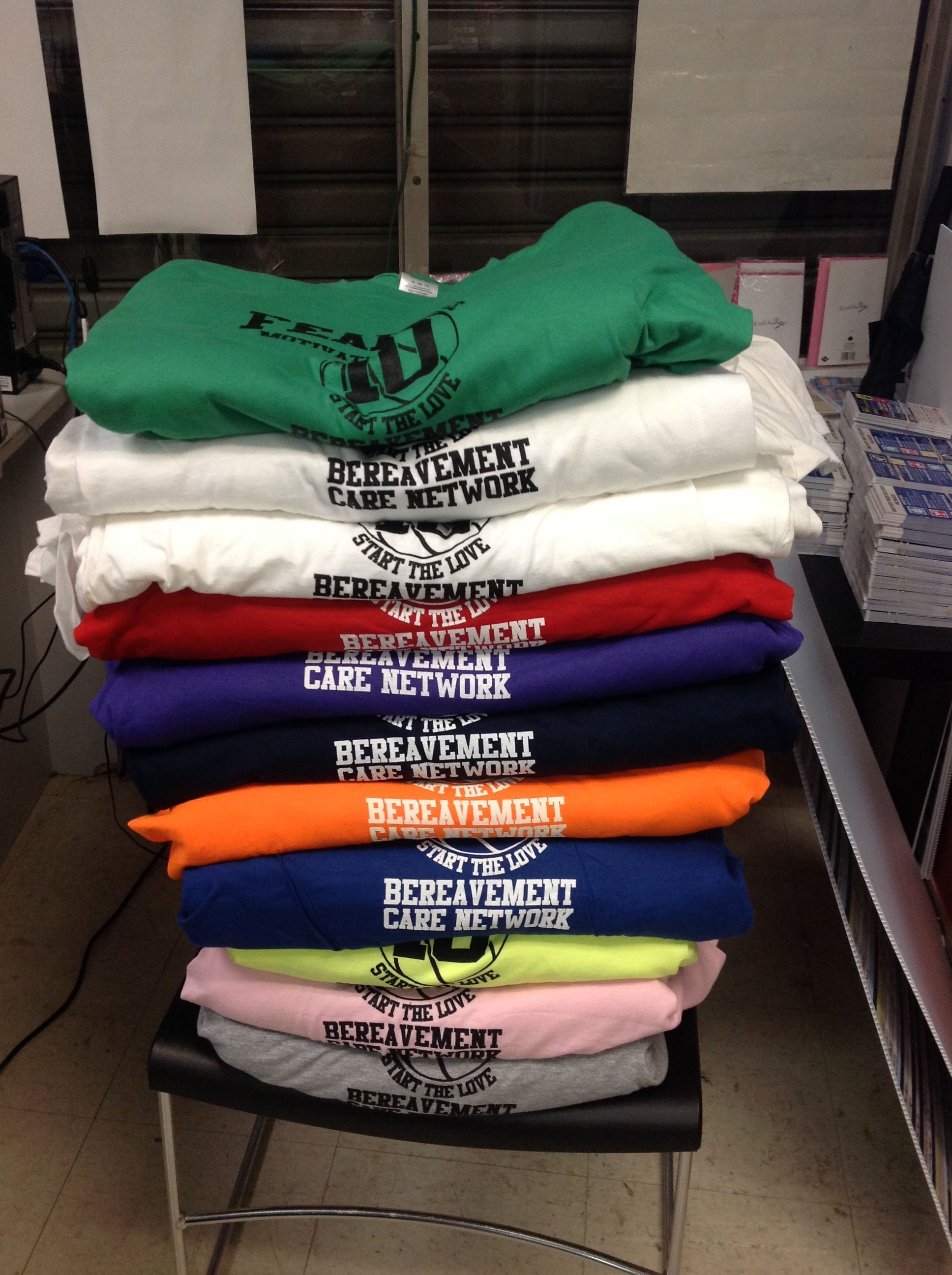 Bereavement Care Network custom t-shirts in multiple colors
