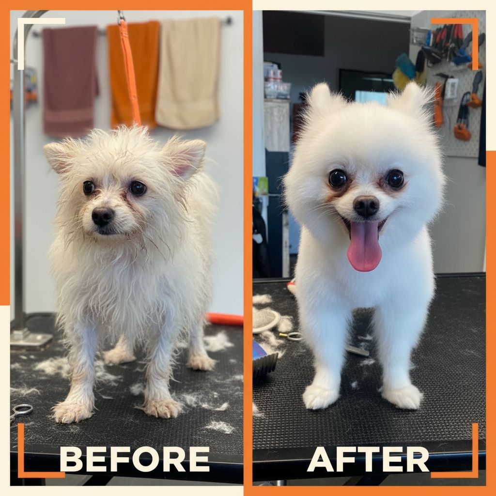 Before and after grooming result