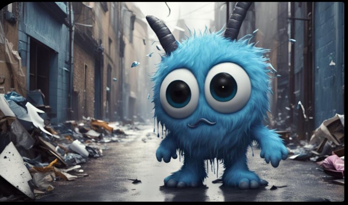 Pluvie, the blue furry monster