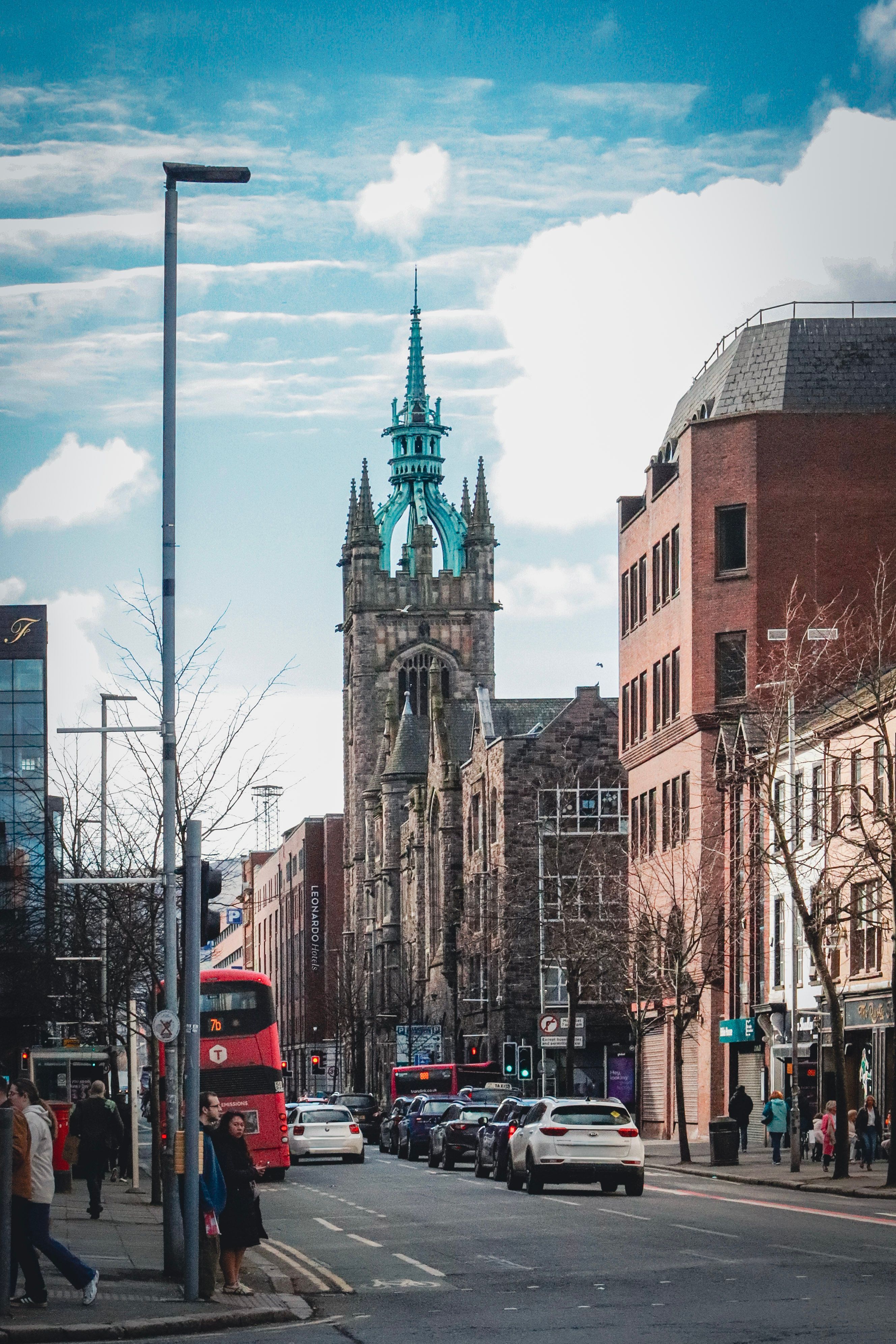Belfast city street with historic architecture