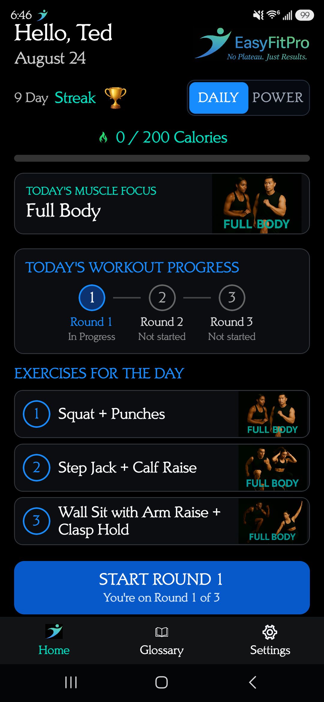 EasyFitPro Daily Workout β rounds, exercises, and calorie tracking