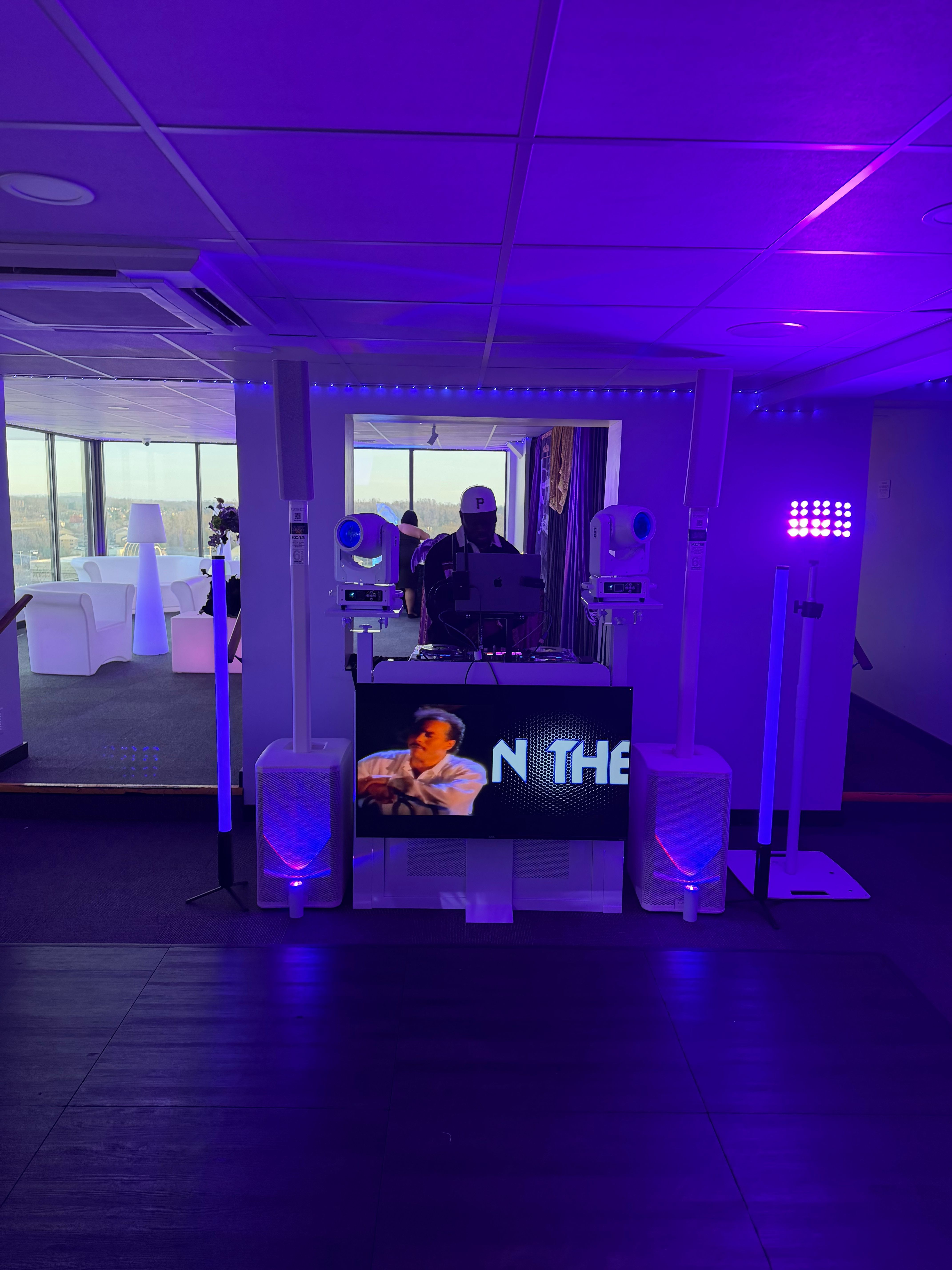 DJ booth with video screen