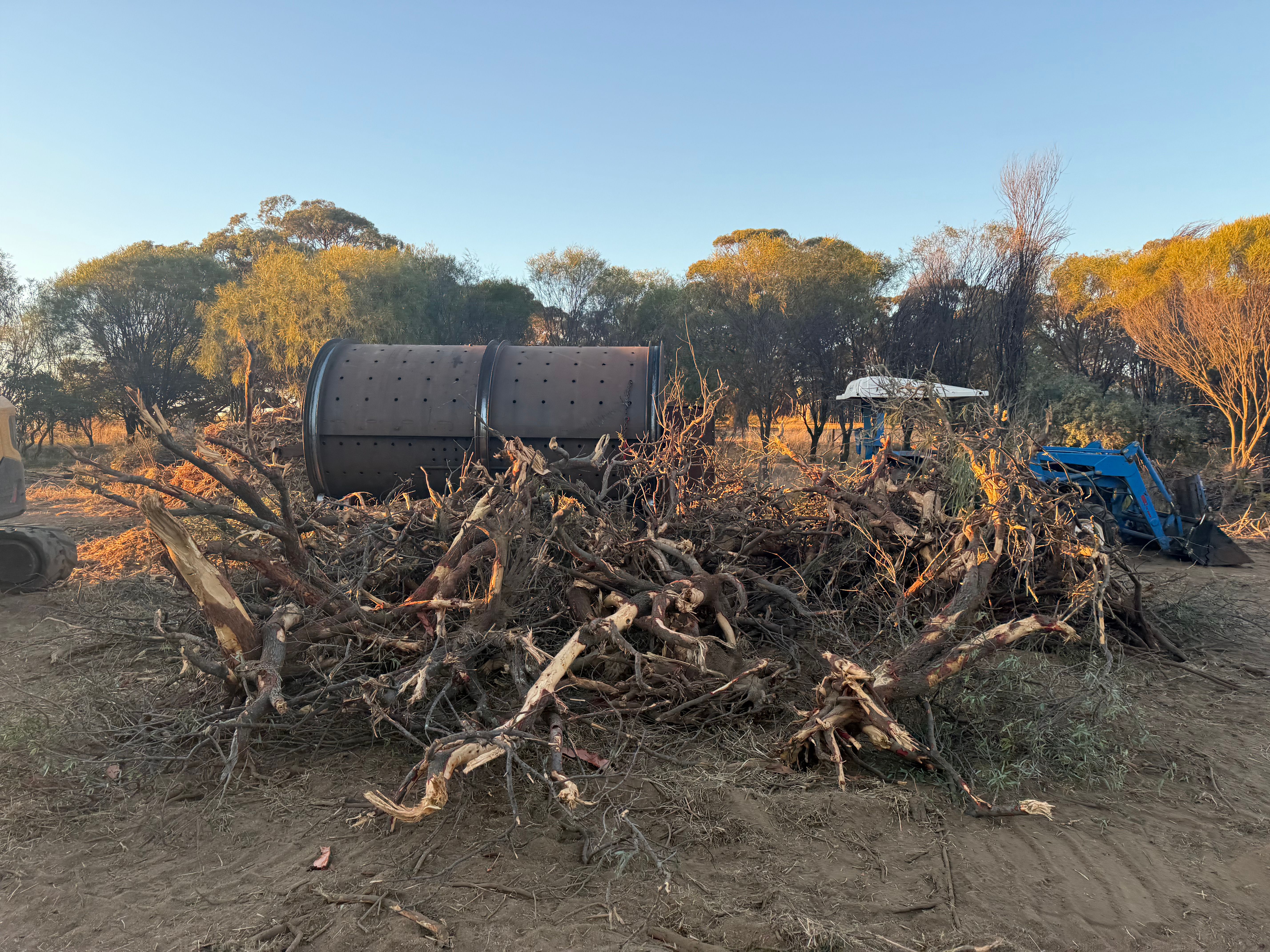 Equipment on site at golden hour