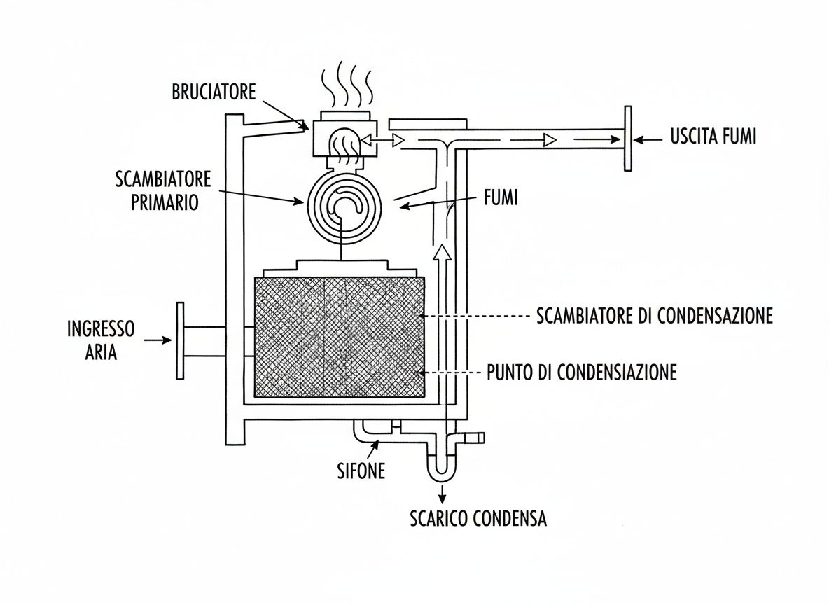 Schema tecnico caldaia a condensazione – progettazione termotecnica impianti HVAC a Bologna