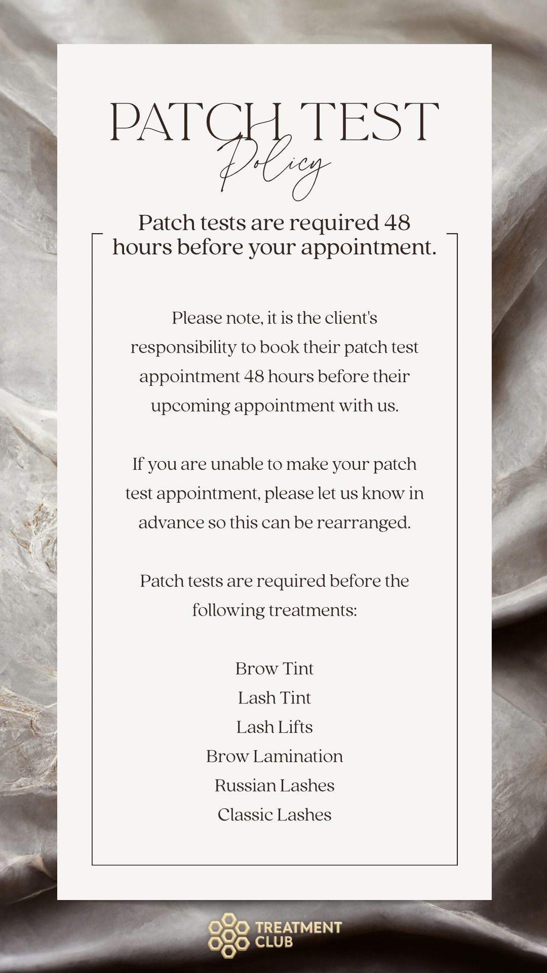 The Treatment Club patch test policy