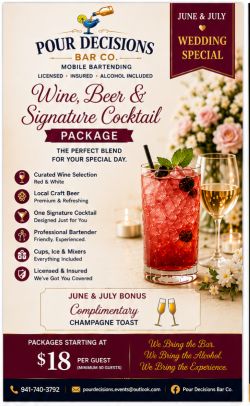 Wine, Beer & Signature Cocktail package flyer