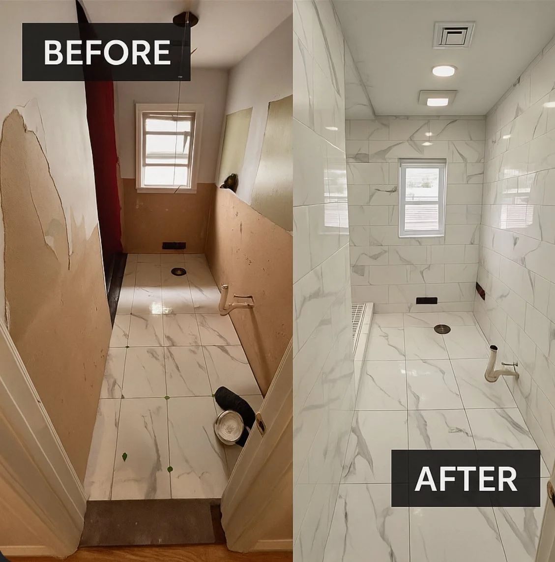 Before and after bathroom tile transformation