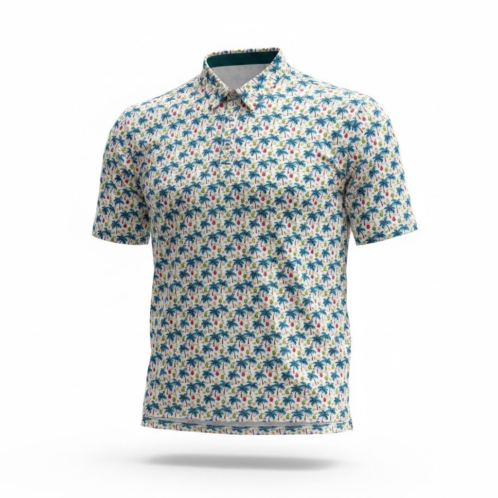 Kanapali custom polo with palm tree pattern