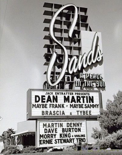 Vintage Sands Hotel Las Vegas marquee sign featuring Dean Martin