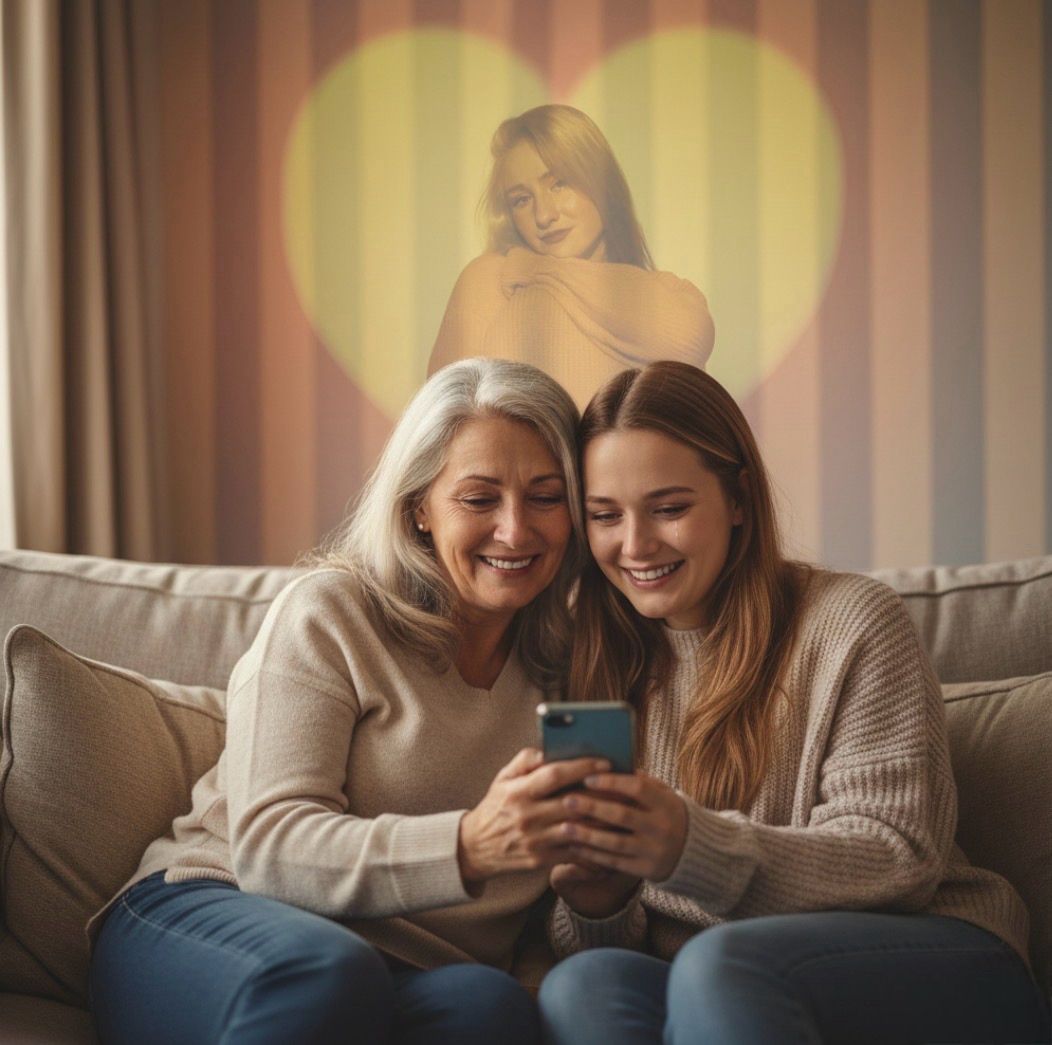 Care home resident and family sharing a moment