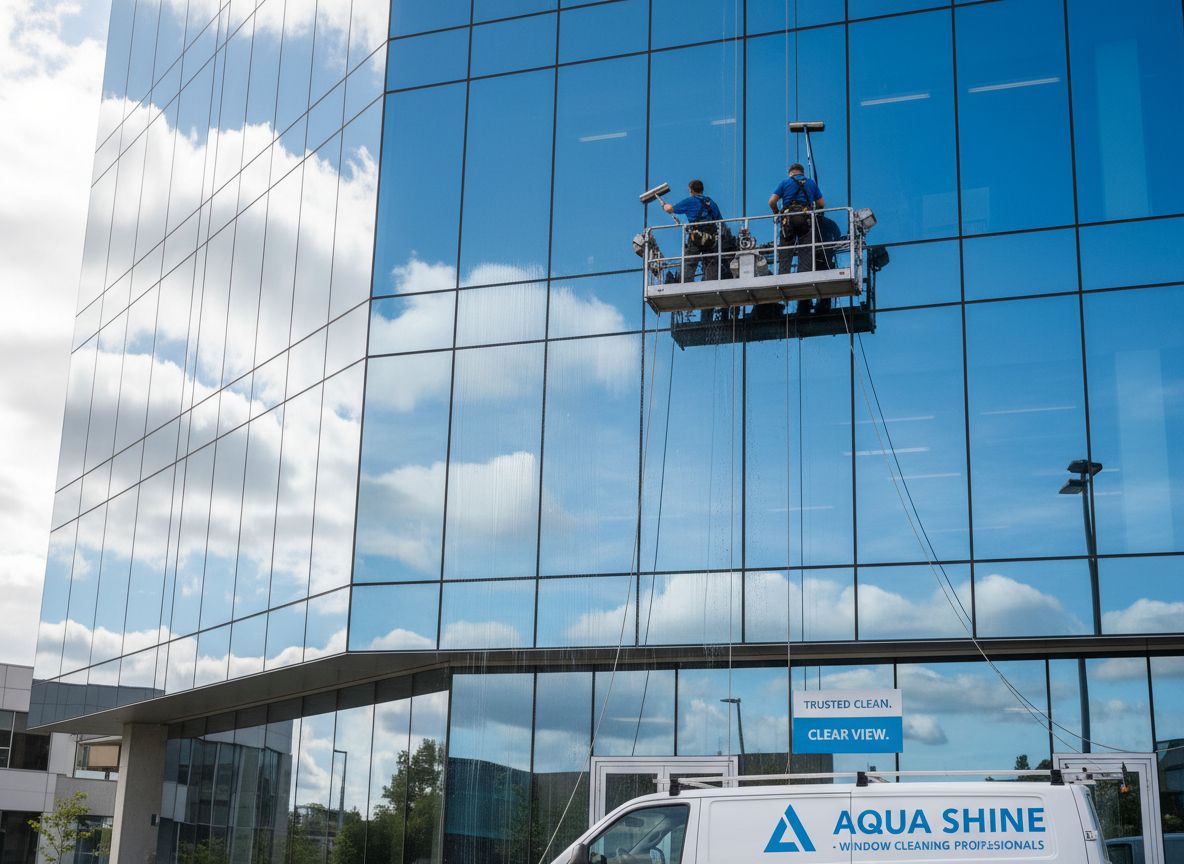 Professionelle Fensterreinigung an einem Hochhaus