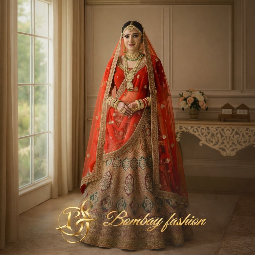 Bombay Fashion bruidslehenga in rood en goud