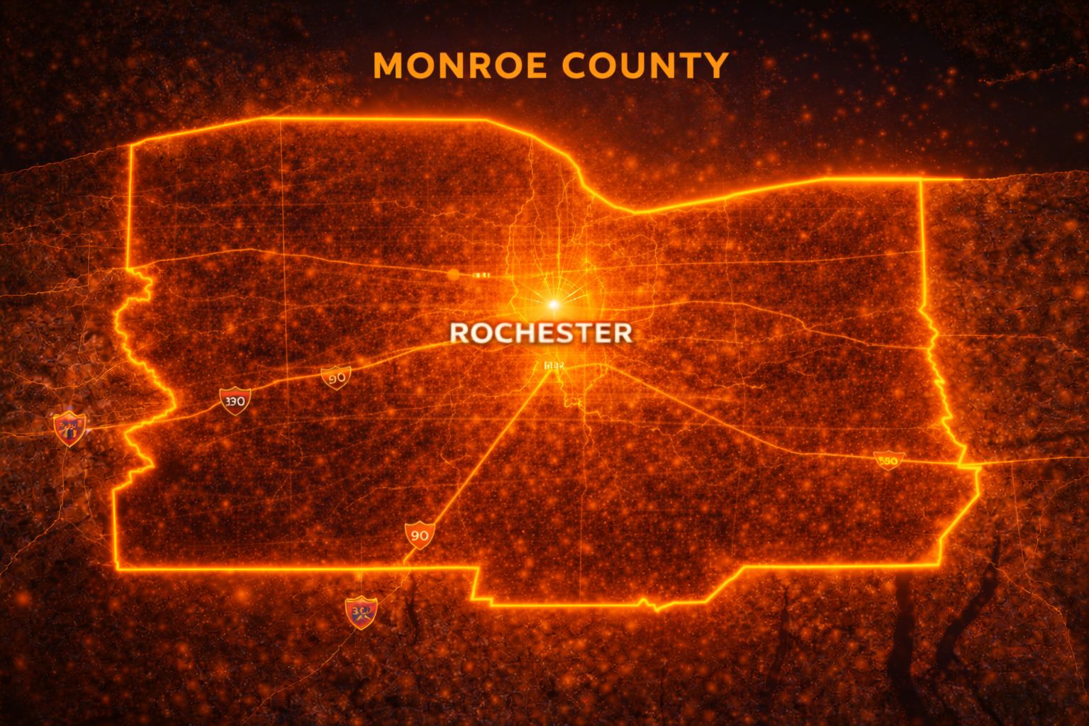 Premier Electric service area map showing Rochester NY and Monroe County