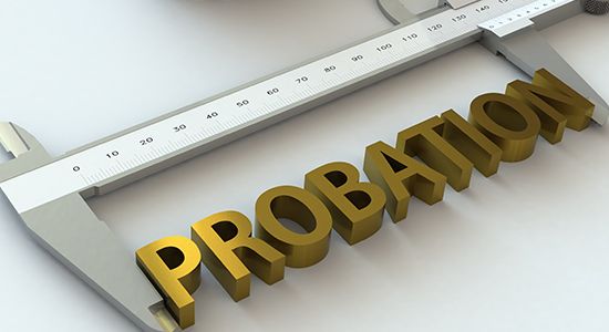 Golden 3D letters spelling PROBATION with a caliper measuring tool