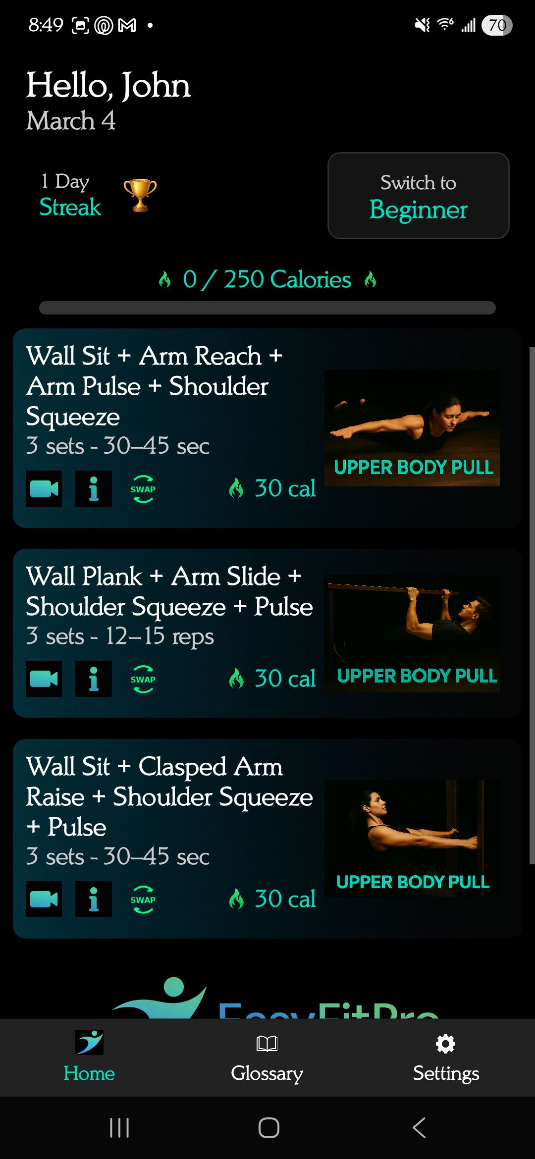 Workout day 1 — upper body exercises