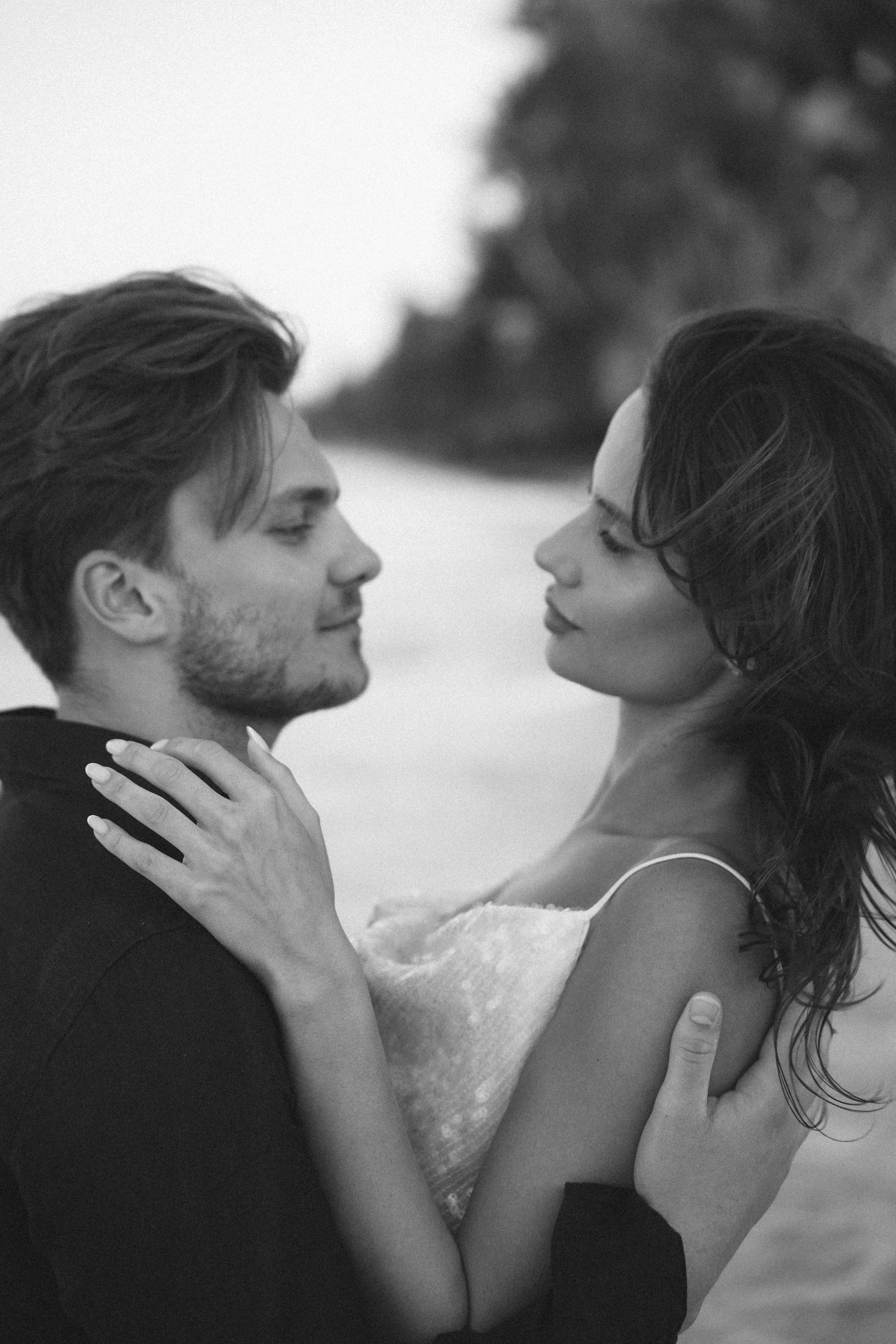 Black and white intimate couple portrait - Zanzibar beach session