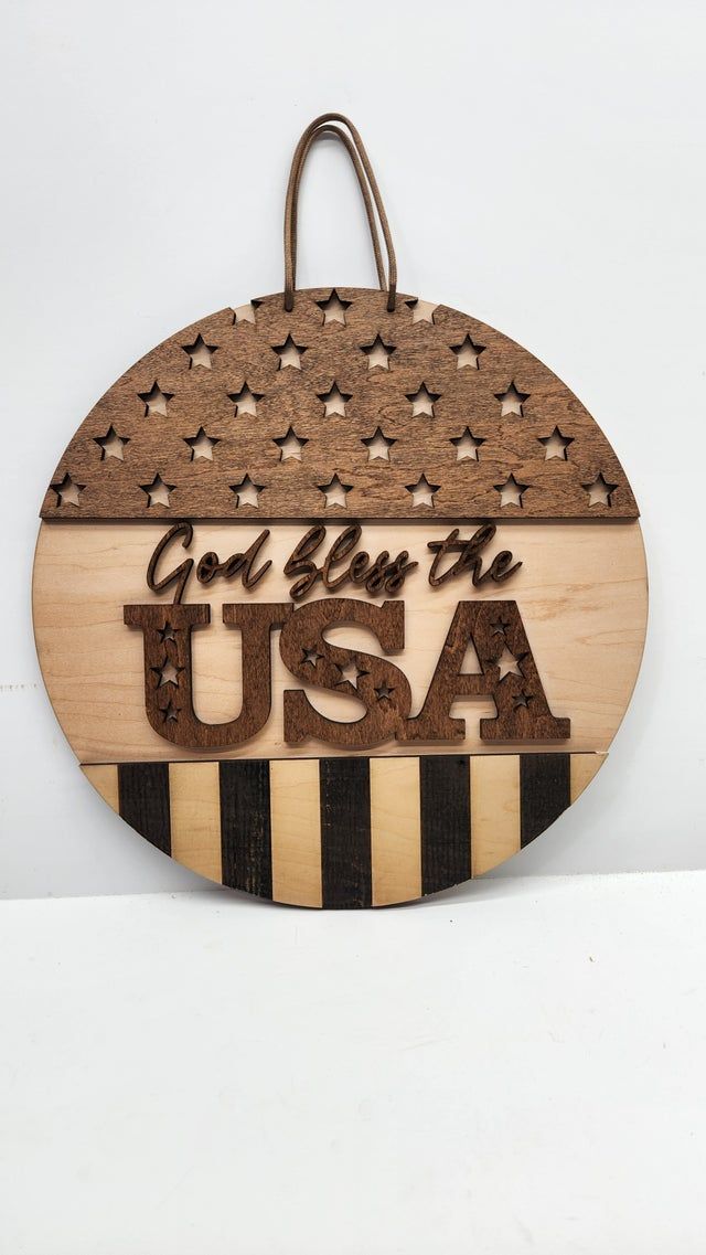 God Bless the USA patriotic wood sign