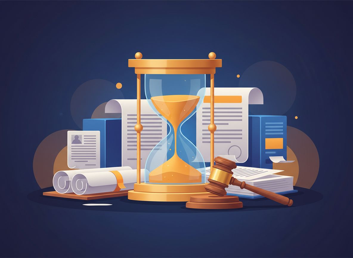 Legal documentation time savings — hourglass with legal documents