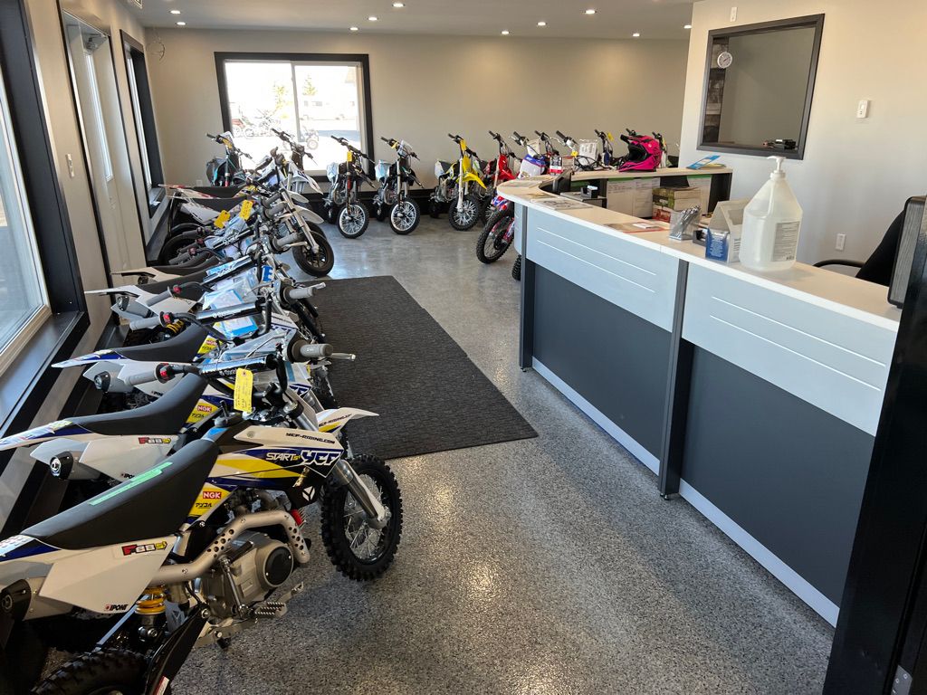 Epoxy floor in a motorcycle and powersports showroom