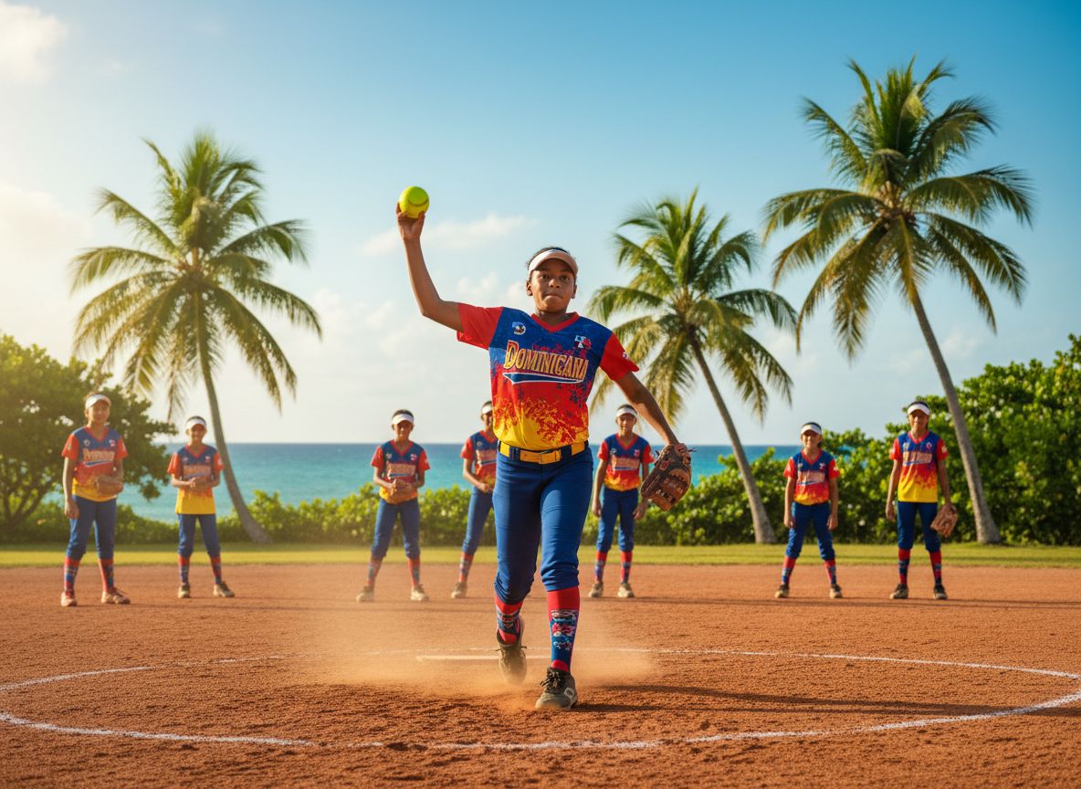 Girls softball team on the field in Dominican Republic