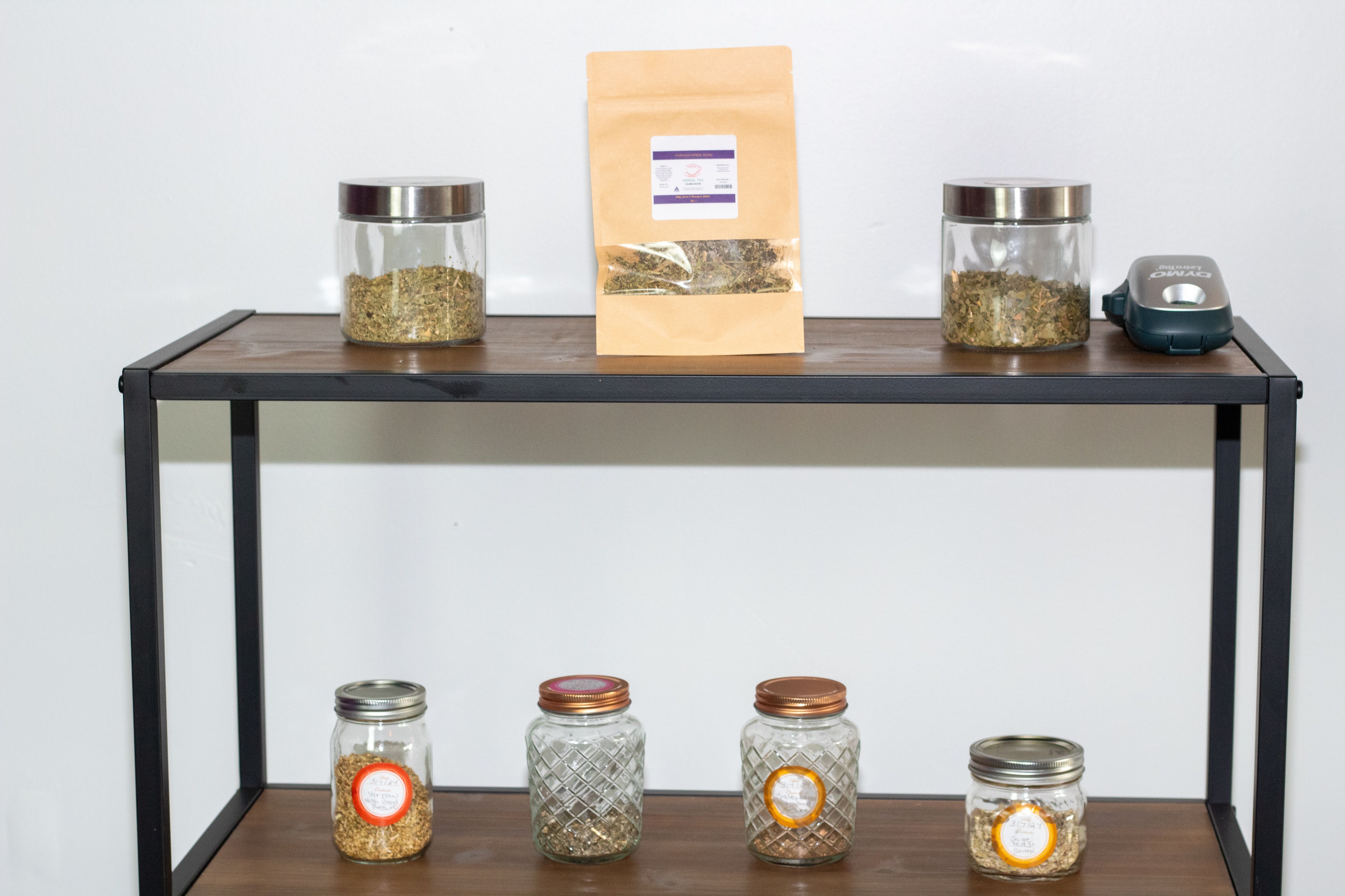 Ayurveda herbal blends on shelf at Sacred Walks By Uni