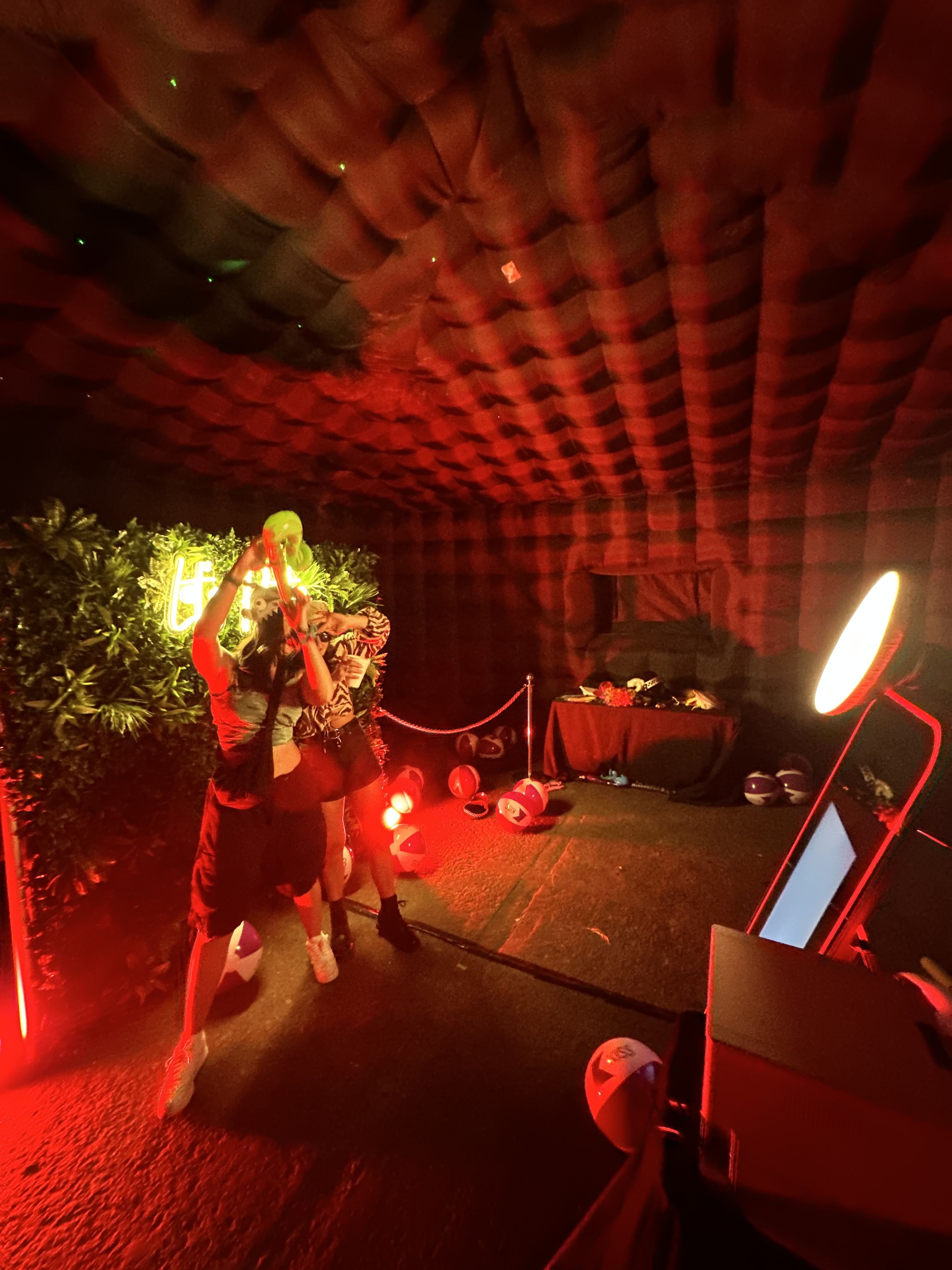 Inflatable nightclub interior with LED lighting and party atmosphere